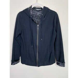 Amber Sun Small Petite Hoodie Sweatshirt Black Drawstring Full Zip Cuff Sleeve